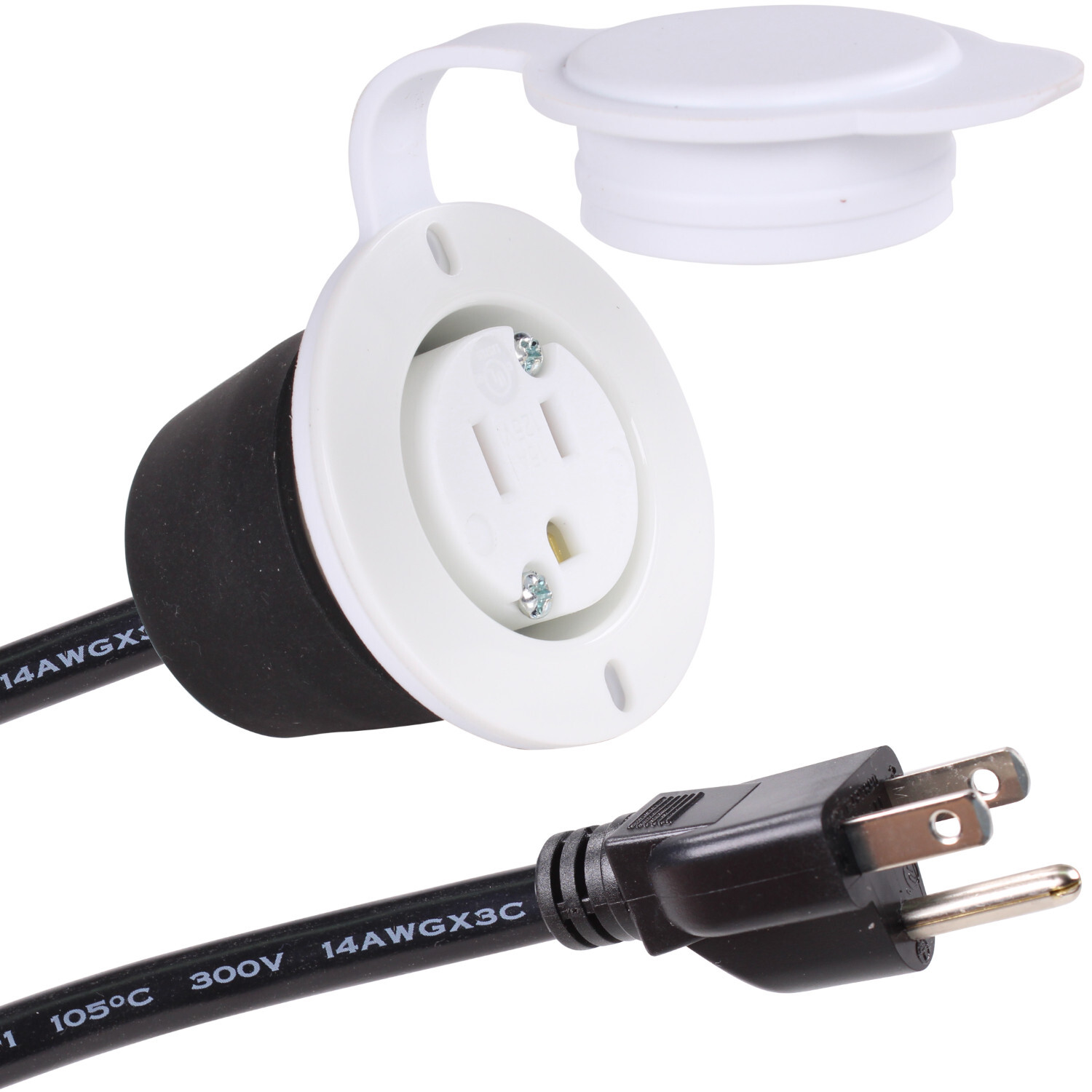 15A Waterproof Outdoor Power Port Panel/Wall Outlet Kit with 20″ Extension Cord