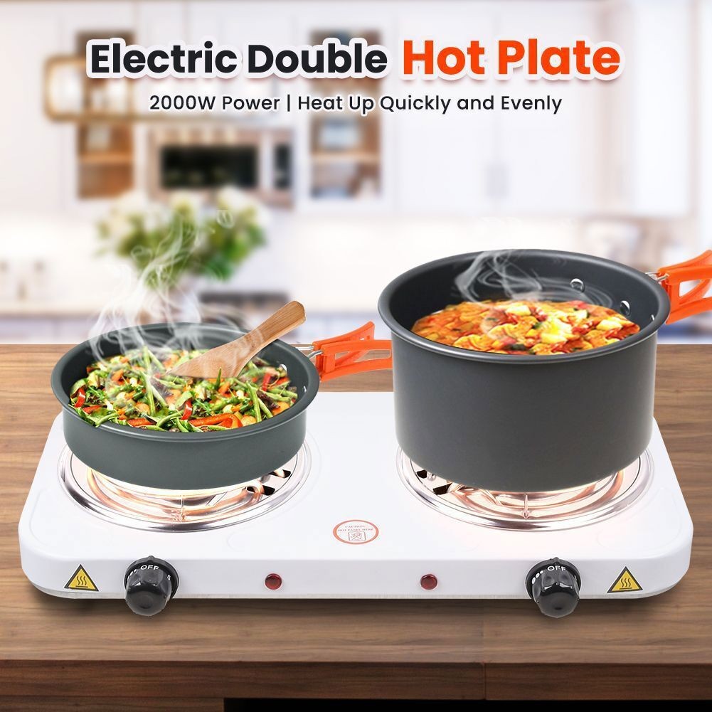 2000W Portable Electric Stove Stainless Steel Single Double Burner Cooktop