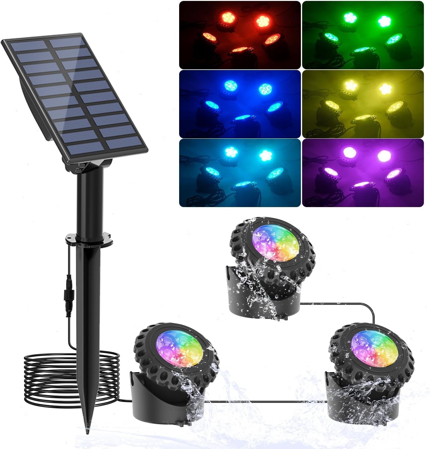 T-SUN 3 IN 1 Solar Pond Lights RGB Submersible Outdoor Garden Fountain Lights US