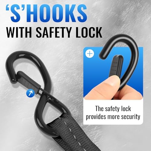 Retractable Ratchet Straps 4 Pack – 1,500 Lbs Break Strength 1 in x 10 Ft Black