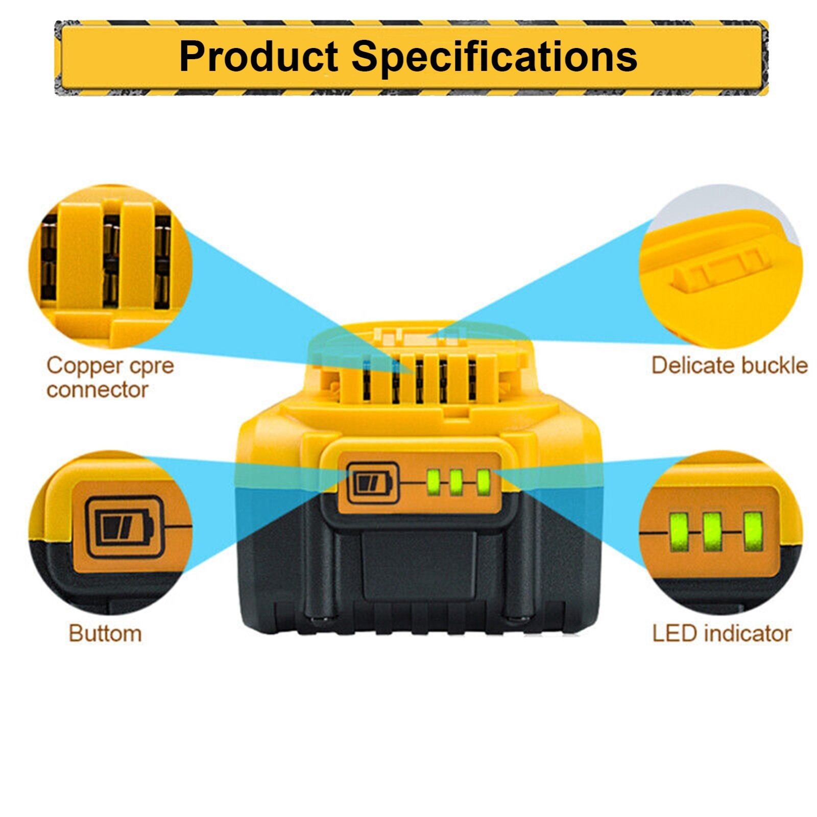 2Pack Lithium Ion Battery For DeWalt 20V 20 Volt Max 8.0AH DCB205 DCB206 DCB200