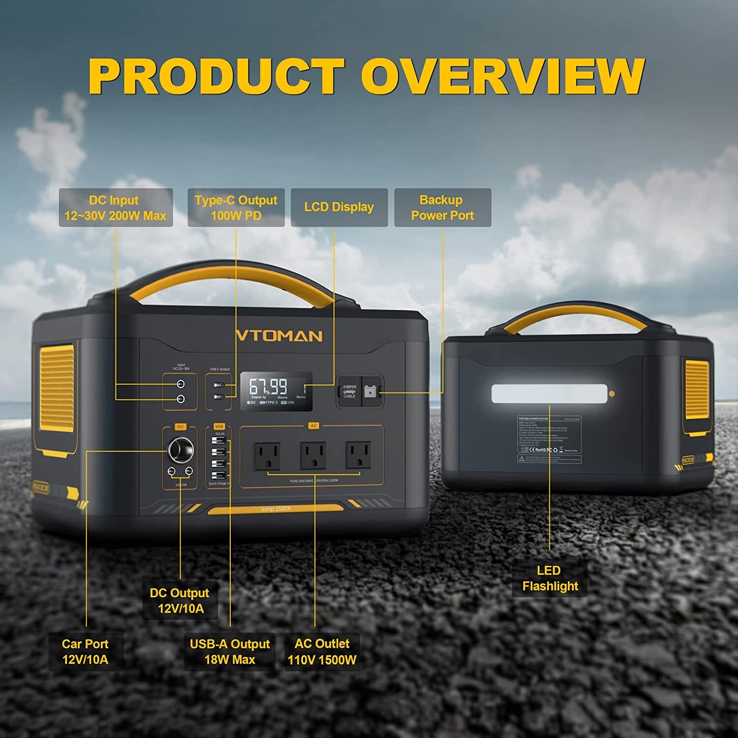 VTOMAN Jump 1500X Portable Power Station 1500W 828Wh Solar Battery Generator US