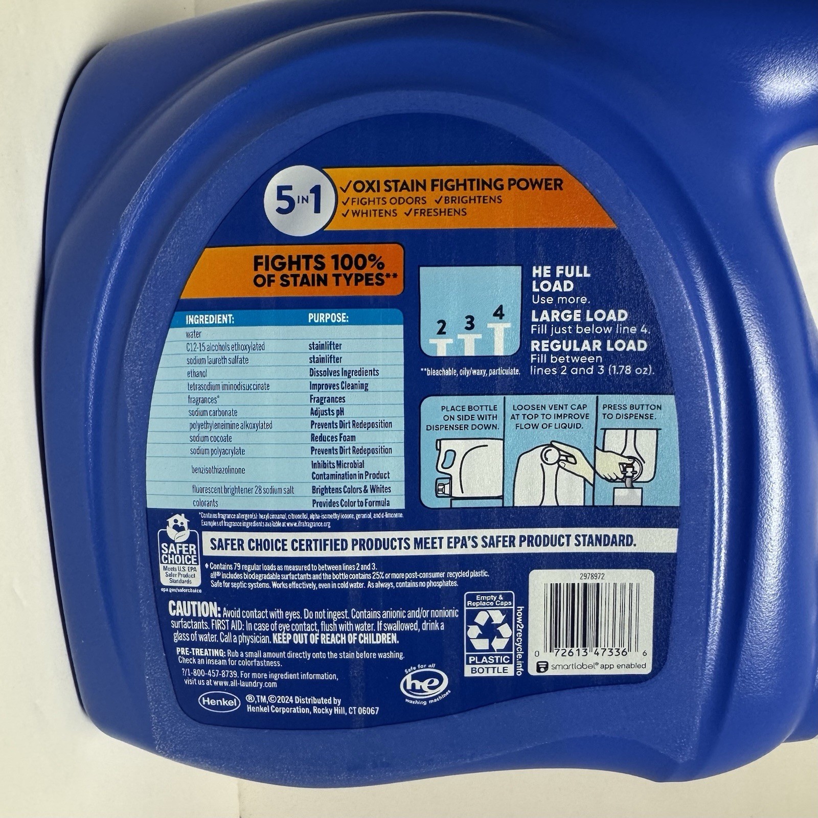 All Liquid Laundry Detergent, 5 In 1 Sunshine Fresh OXI Plus Odor Lifter 141 Oz
