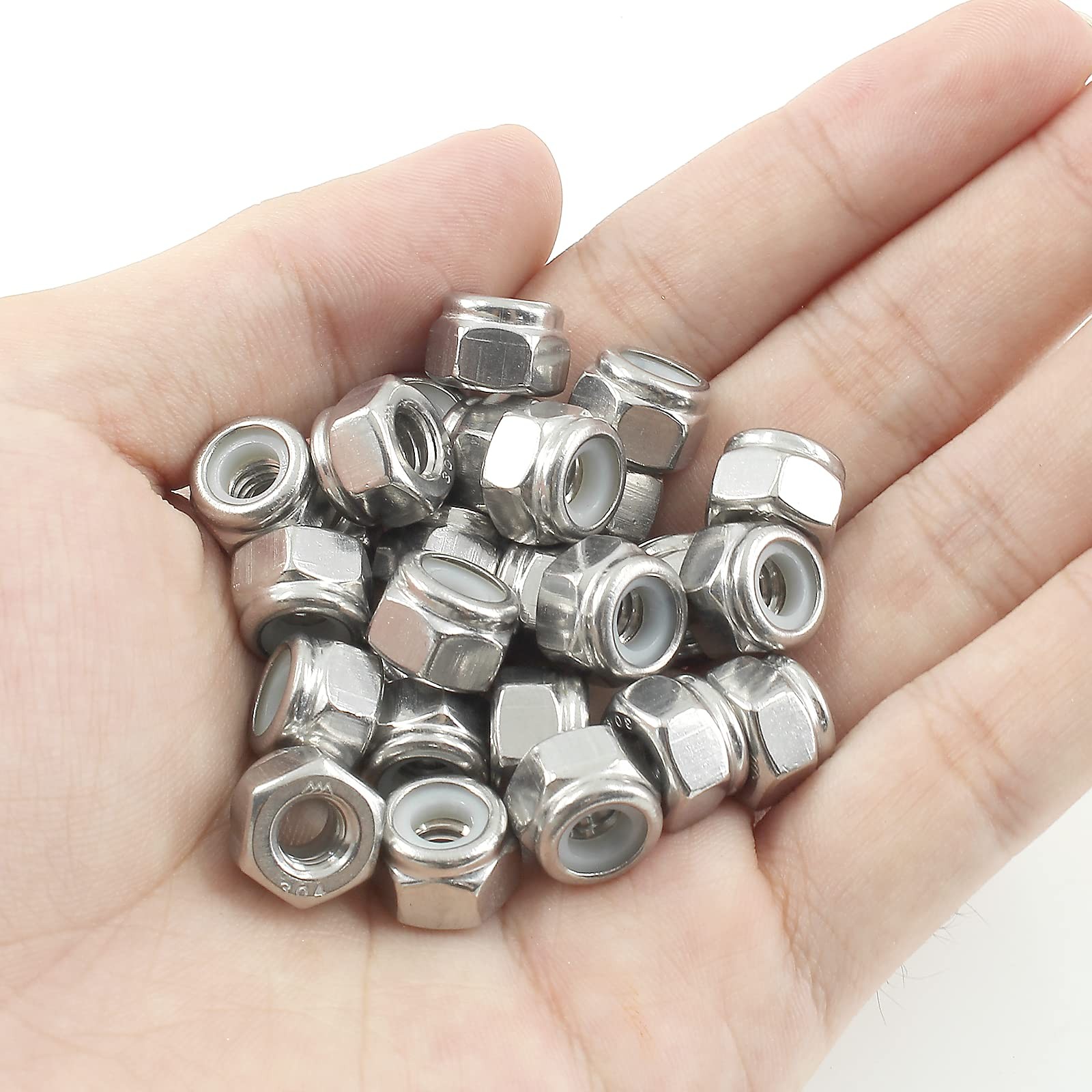 BokWin 50PCS 1/4 20 Nylon Insert Hex Lock Nuts 304 1/4-20（50pcs）, Silver