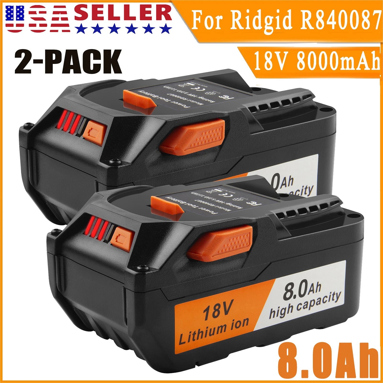 2 PACK For Ridgid 18V R840085 8.0Ah Lithium-ion Battery Rigid 18Volt R840087 US