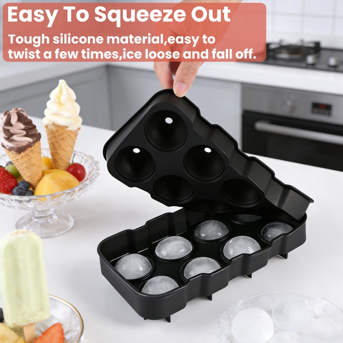 ICE Balls Maker Silicone Round Sphere Trays Molds Ice Cube for Whiskey Cocktails