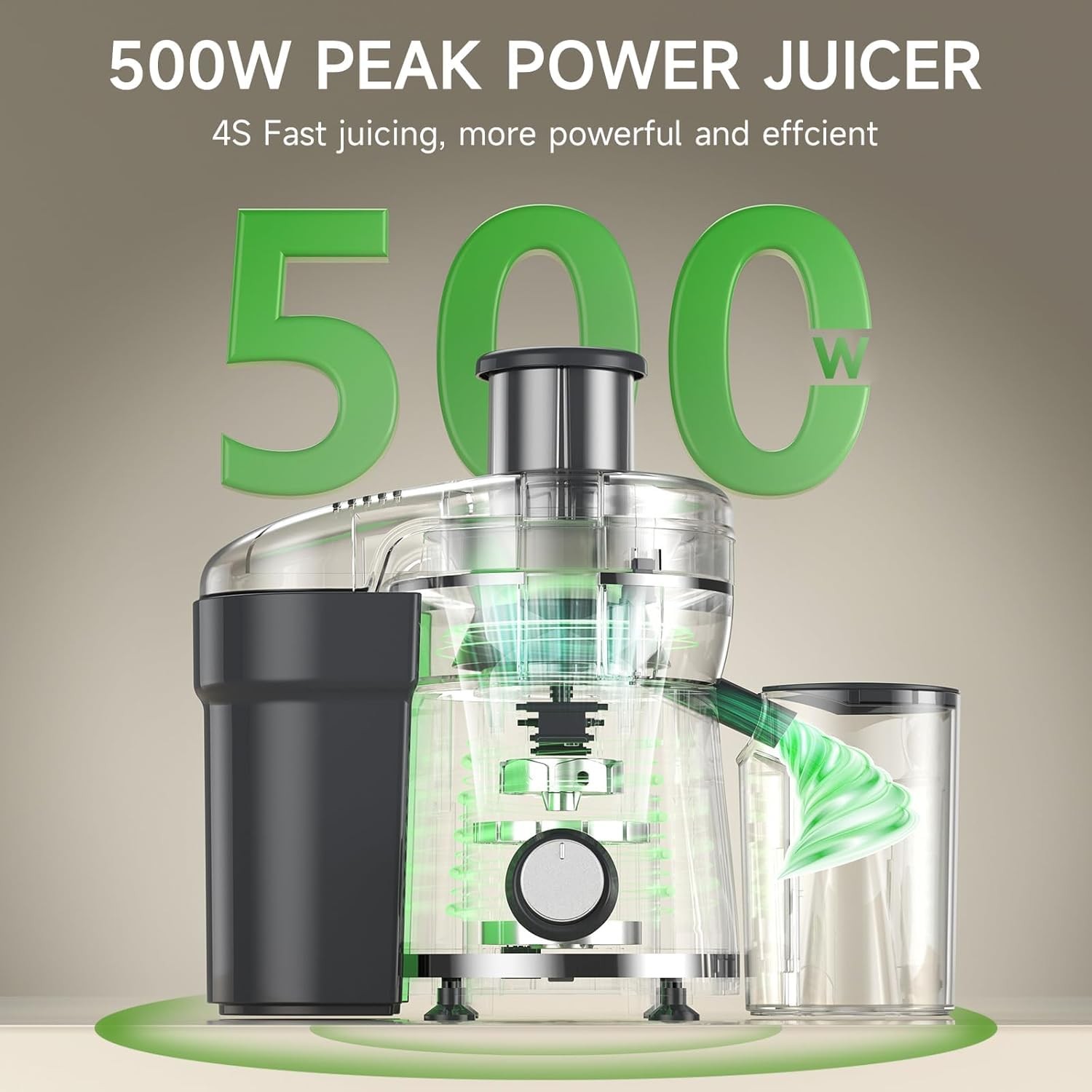 Juicer Machine, 500W Centrifugal Extractor with 3 Speed & Meduim, Grey