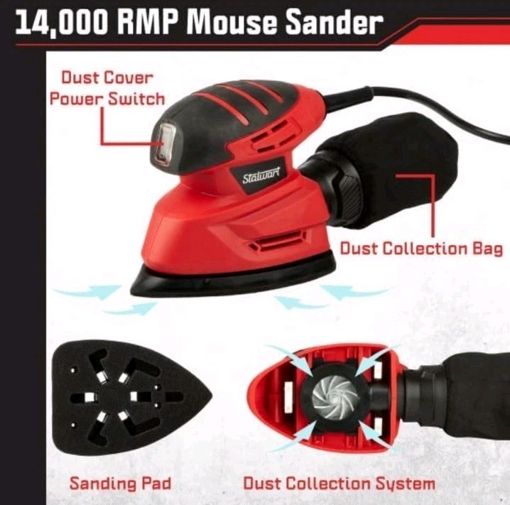 Stalwart 14000RPM Mouse Detail Electric Sander With Dust Collection System