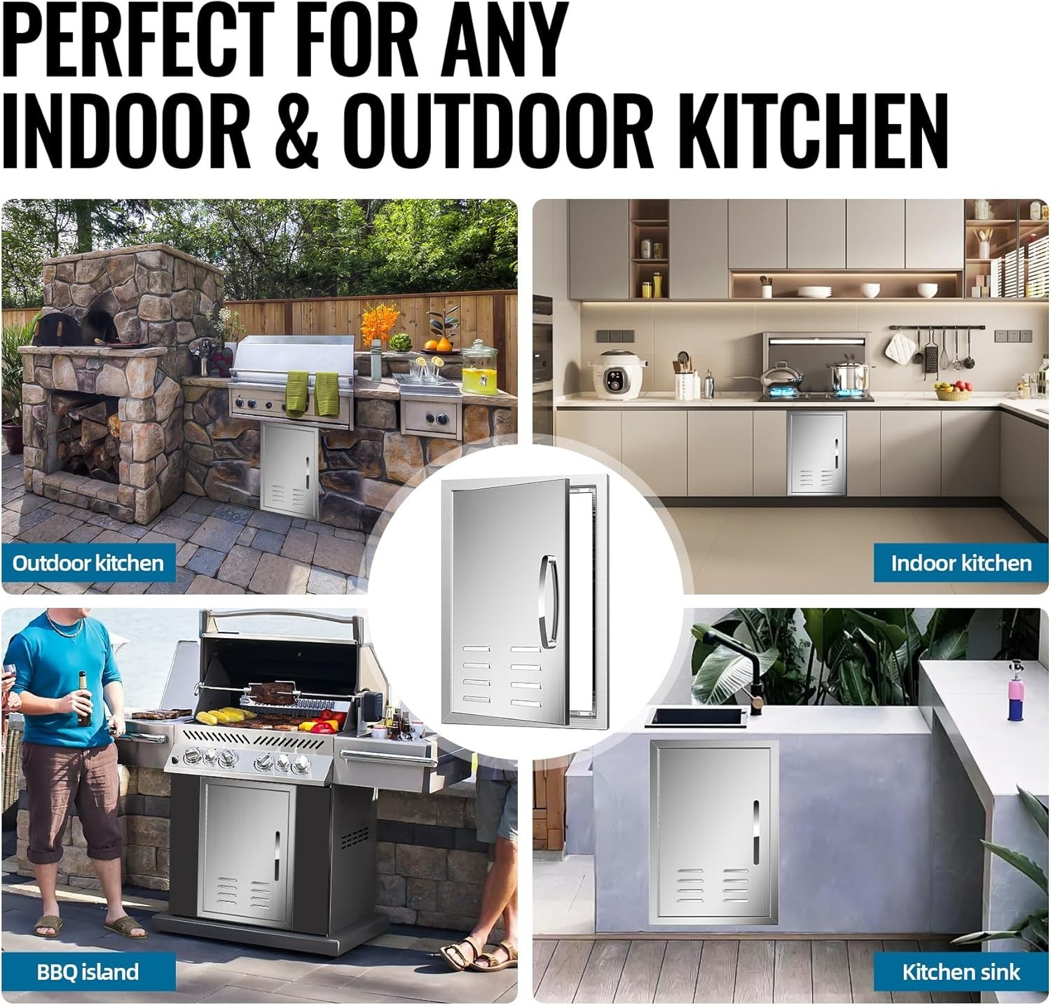 17W x 24H Inch – 304 Stainless Steel BBQ Access Door with Detachable Handles