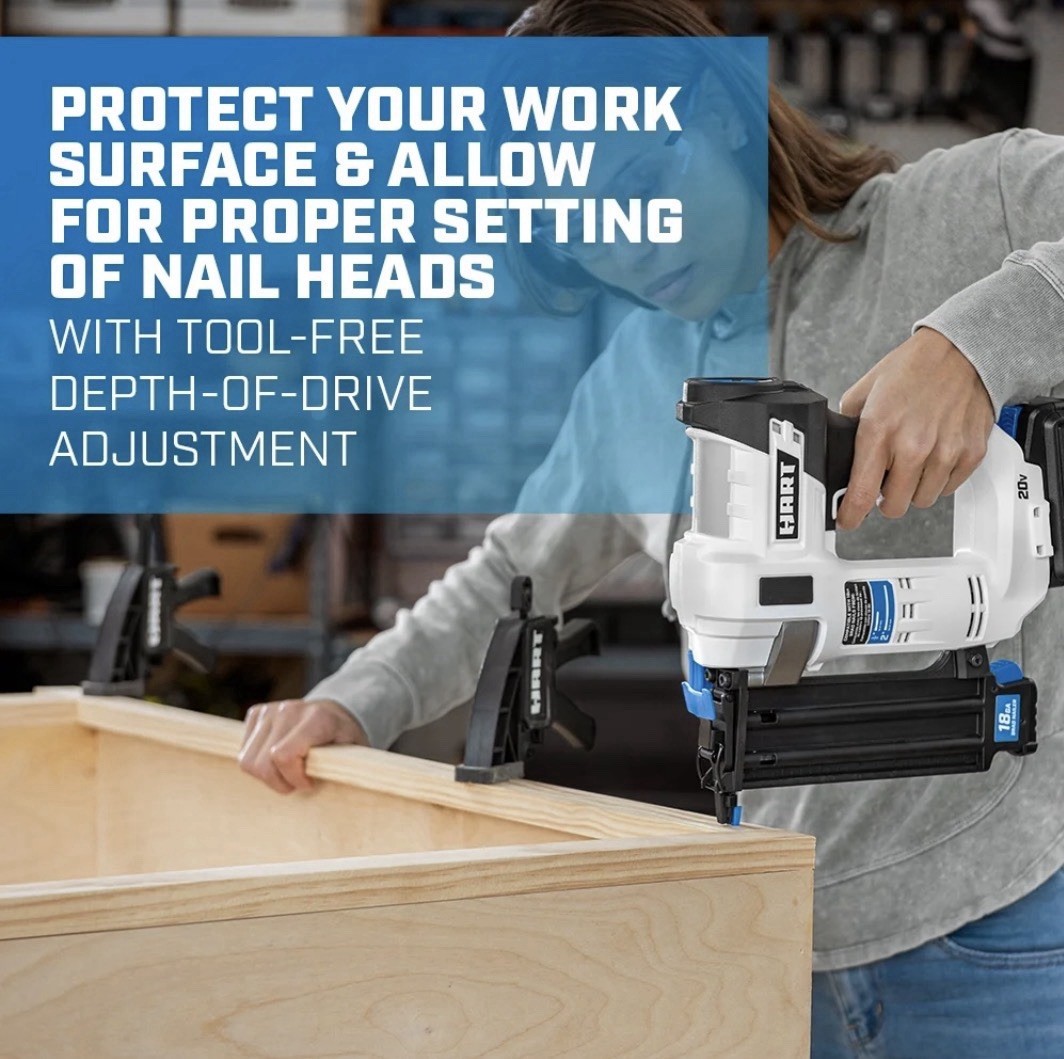HART 20-Volt 2-inch 18-Gauge Battery-Powered Brad Nailer Kit, 1.5Ah Battery