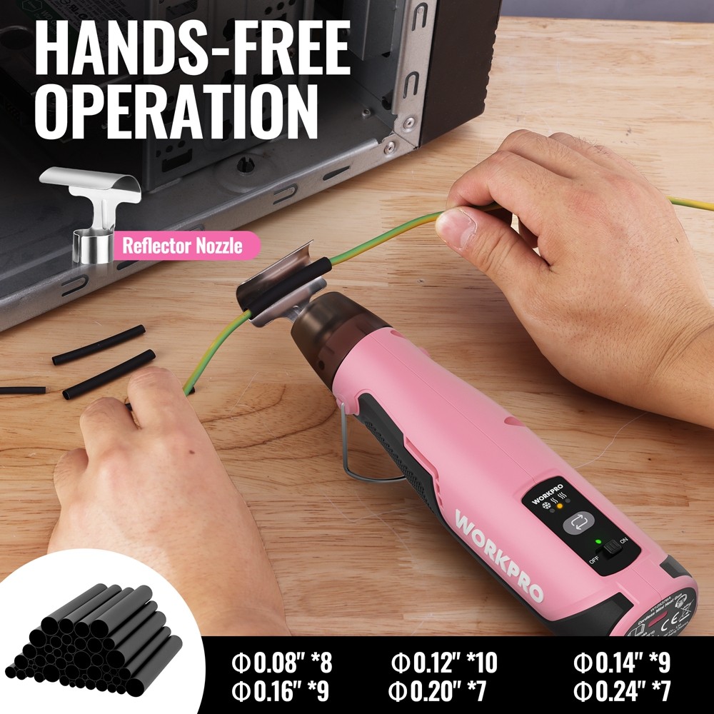 WORKPRO 7.2V Cordless Mini Heat Gun Hot Air Gun 1.5s Fast Heating 3 Temp Setting
