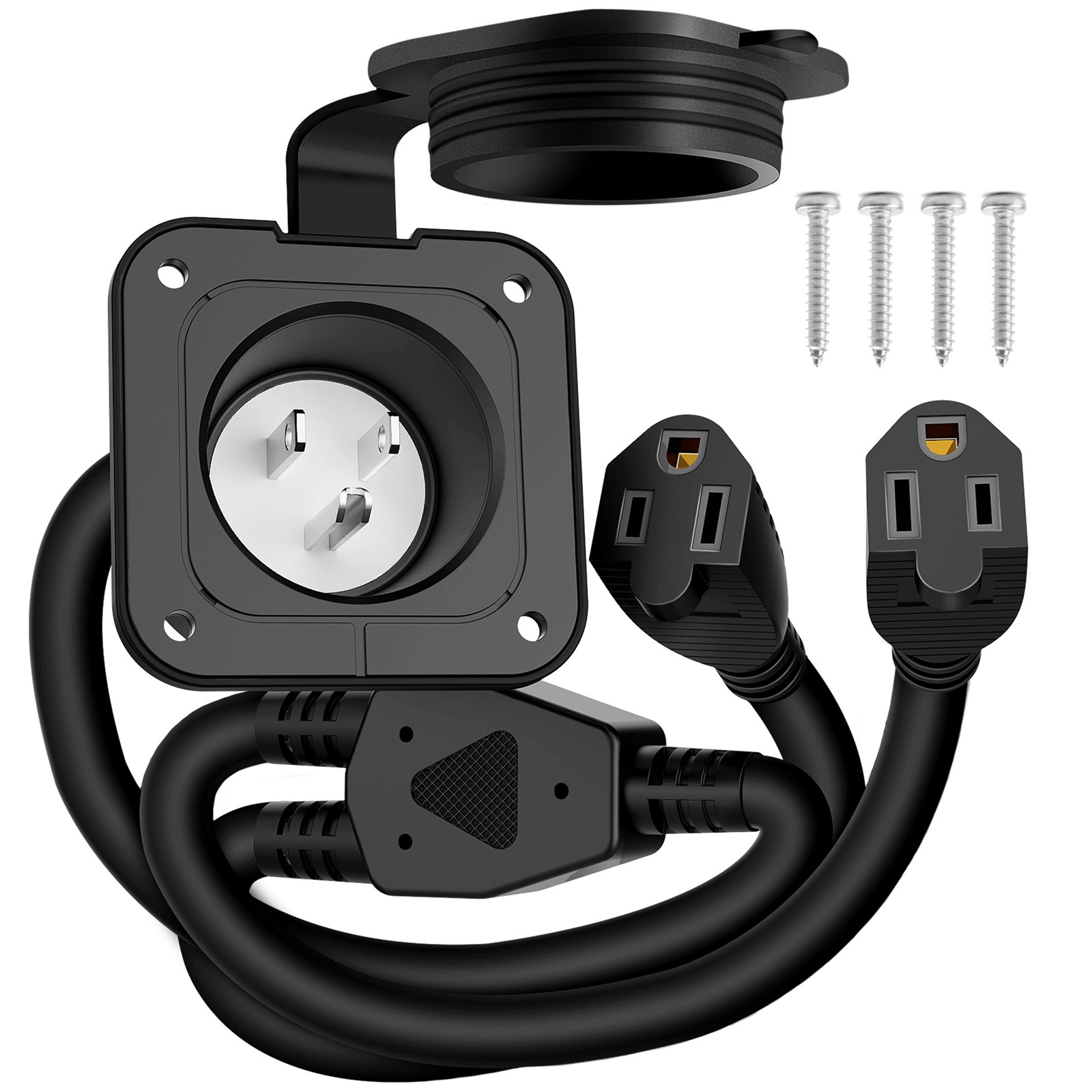 15A Shore Power Inlet RV Flanged Power Plug NEMA 5-15P 125V AC Electrical Outlet