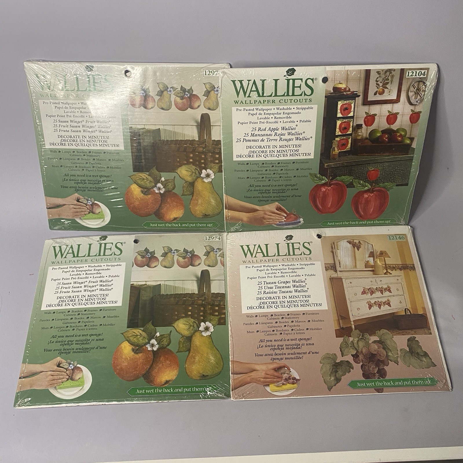 VNTG Wallies Lot of 4 Sets FRUITS Wallpaper Cutouts for Any Room Crafts New