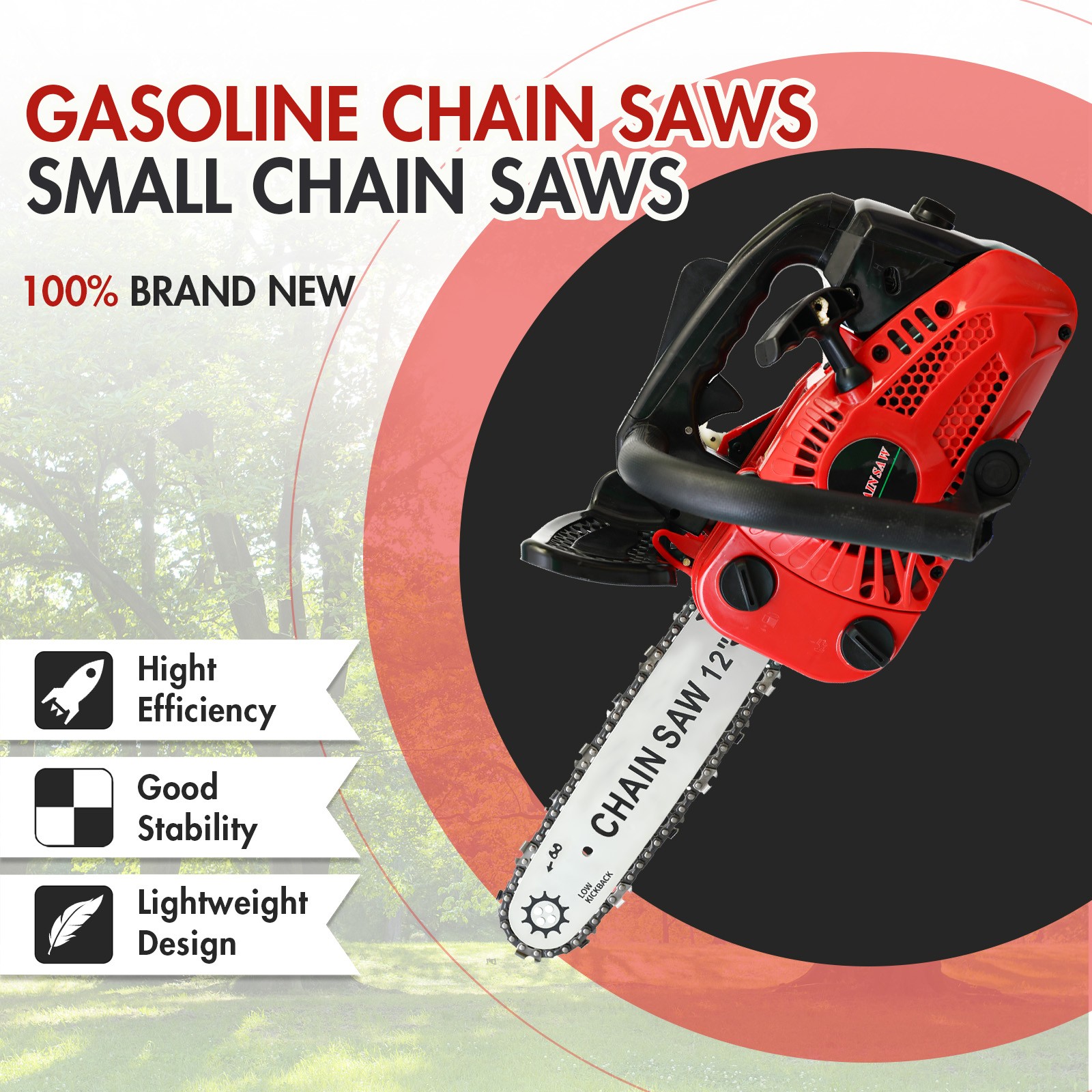 25.4CC 12″ Gasoline Chainsaw Powered 2-Stroke Engine Gas Chain Saw Wood Cutting