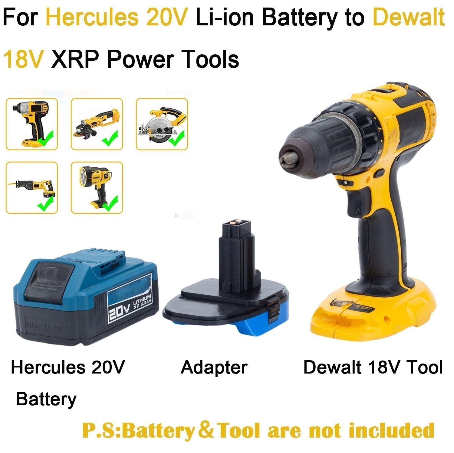 Adapter For Hercules 20V Lithium Battery To For Dewalt 18V Ni-cd Cordless Tools