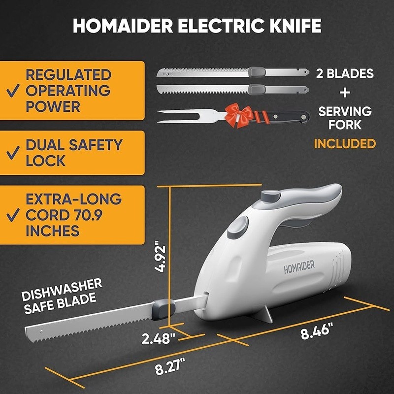 Electric Carving Knife Easy Slicing Ergonomic Dual Safety Lock Meat Bread Set US