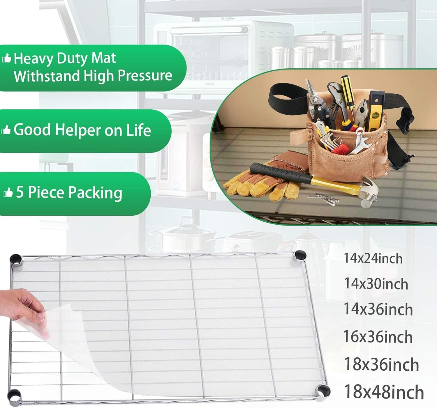 Wire Shelf Liner 14×24 Waterproof Plastic 5 Pack Flat Heavy Duty Shelving Mats