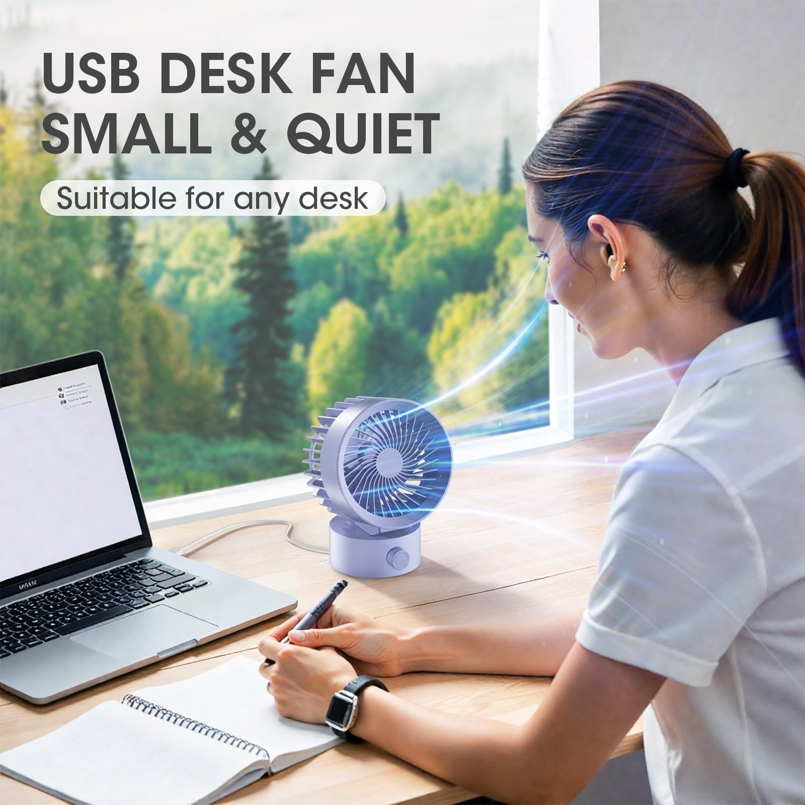 USB Desk Fan Small Quiet, Stepless Speed Mini Fans for Home Office Dorm Deskt…