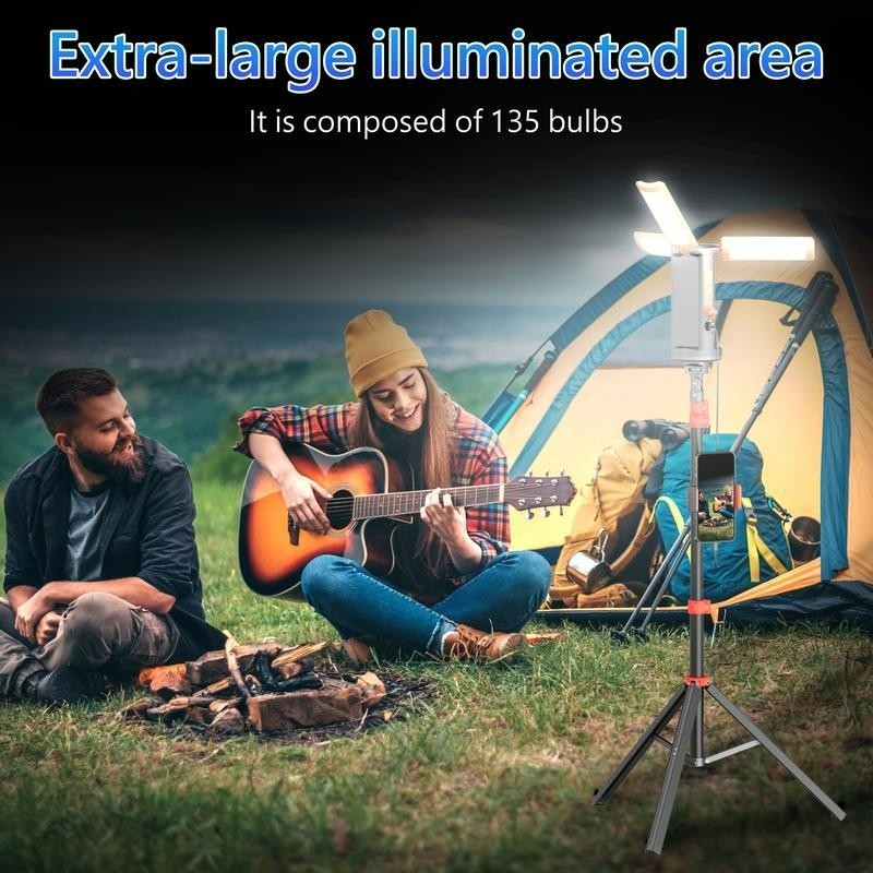 3-Head Rechargeable LED Camping Light 10000mAh, 67″ Adjustable Stand, Tripod