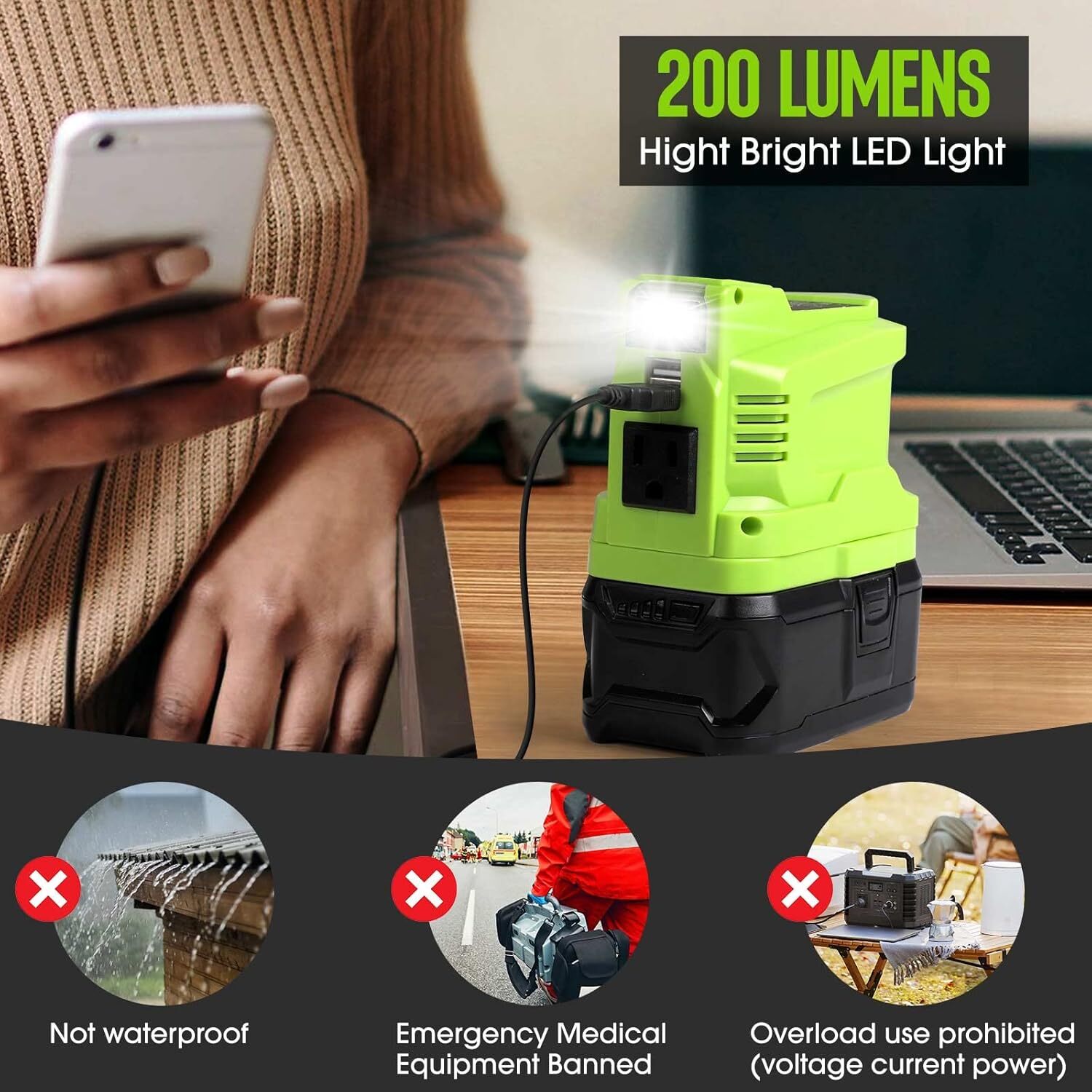 150W Power Inverter Generator for Ryobi 18V Battery DC To AC 110V Power Station