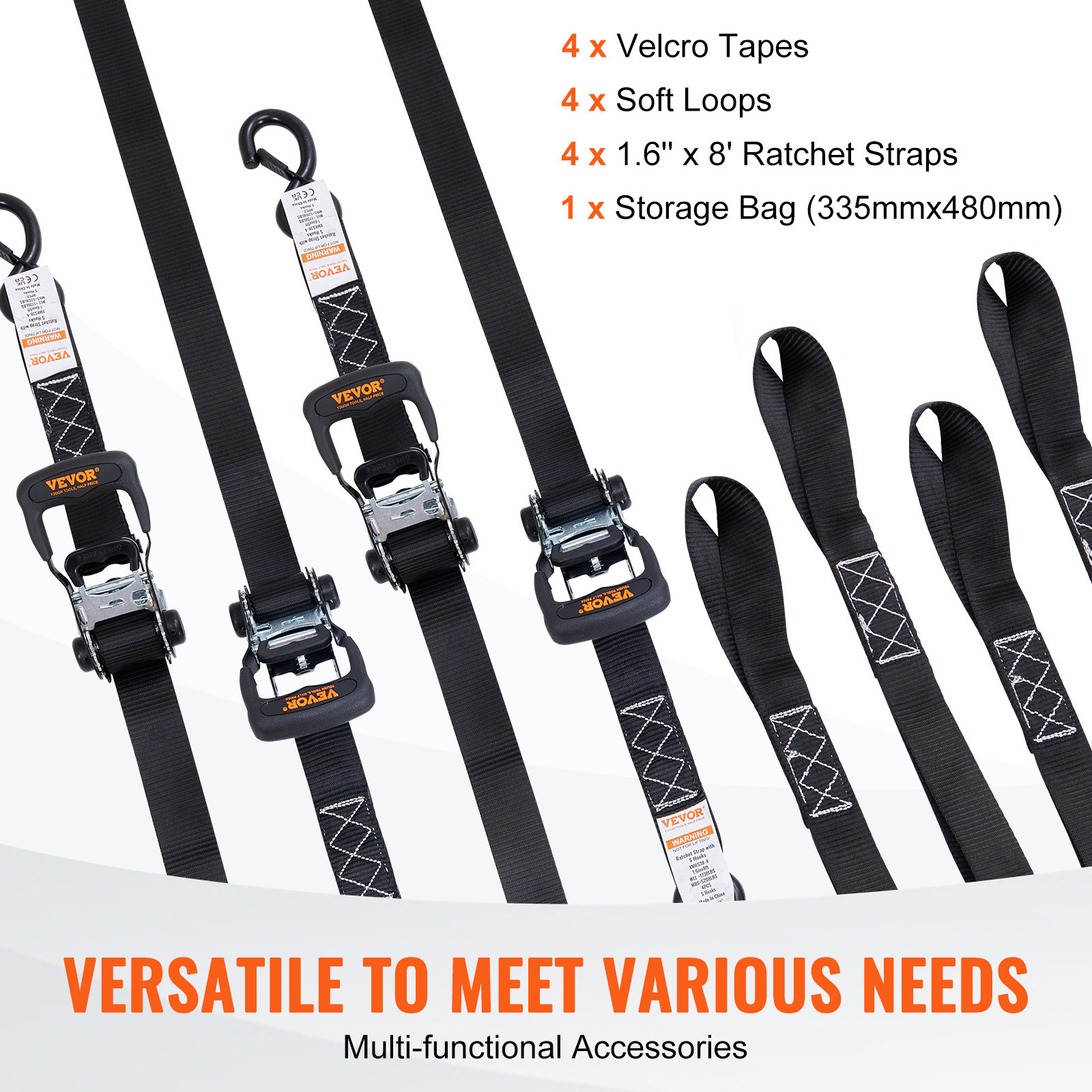 VEVOR 4 Pack Ratchet Tie Down Straps 5208 lbs 1.6″ x 8′ Heavy Duty for Cargo