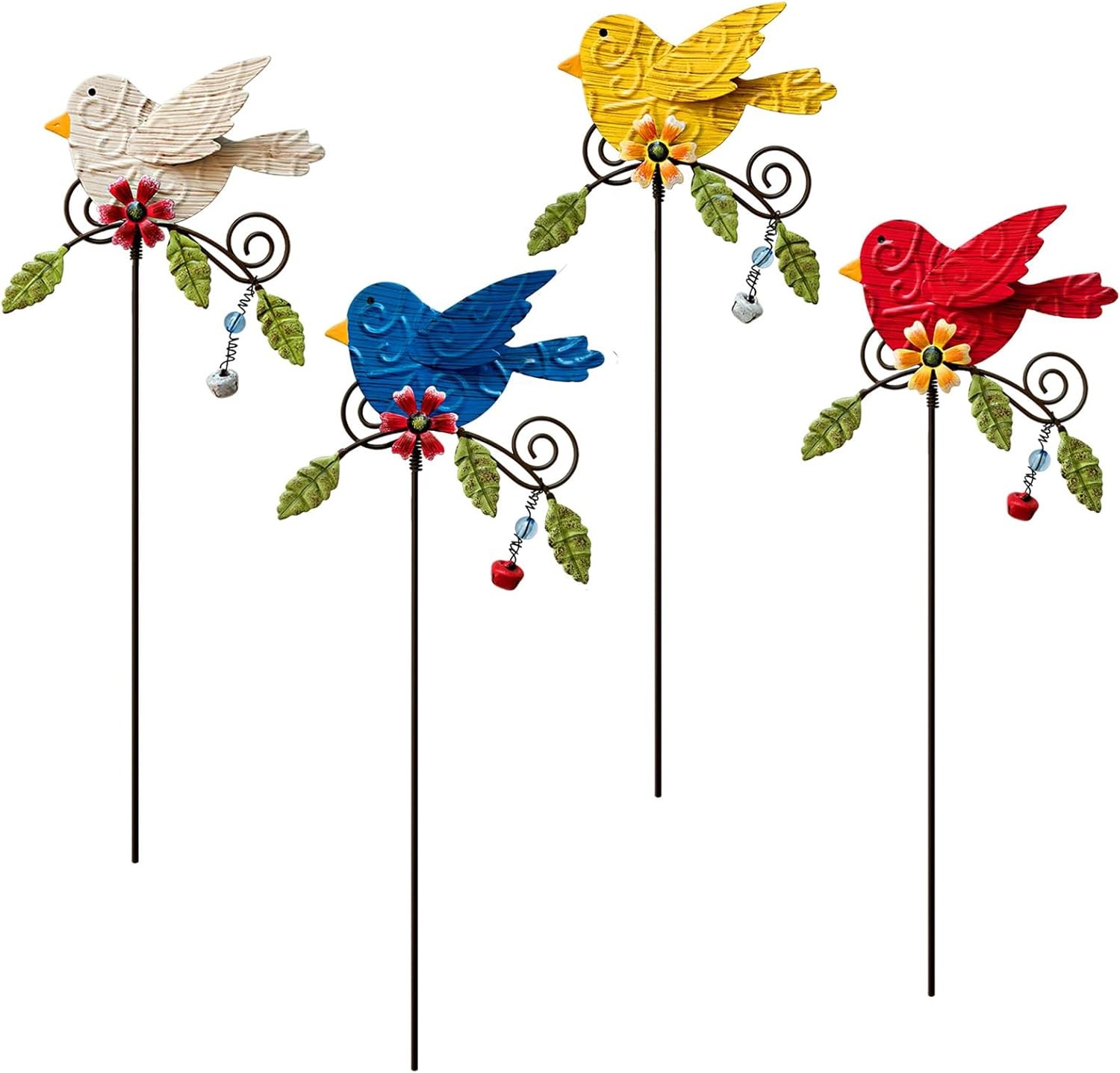 4-Pack 14.2in Metal Flower Garden Stakes, Outdoor Yard Art, Rust-Resistant