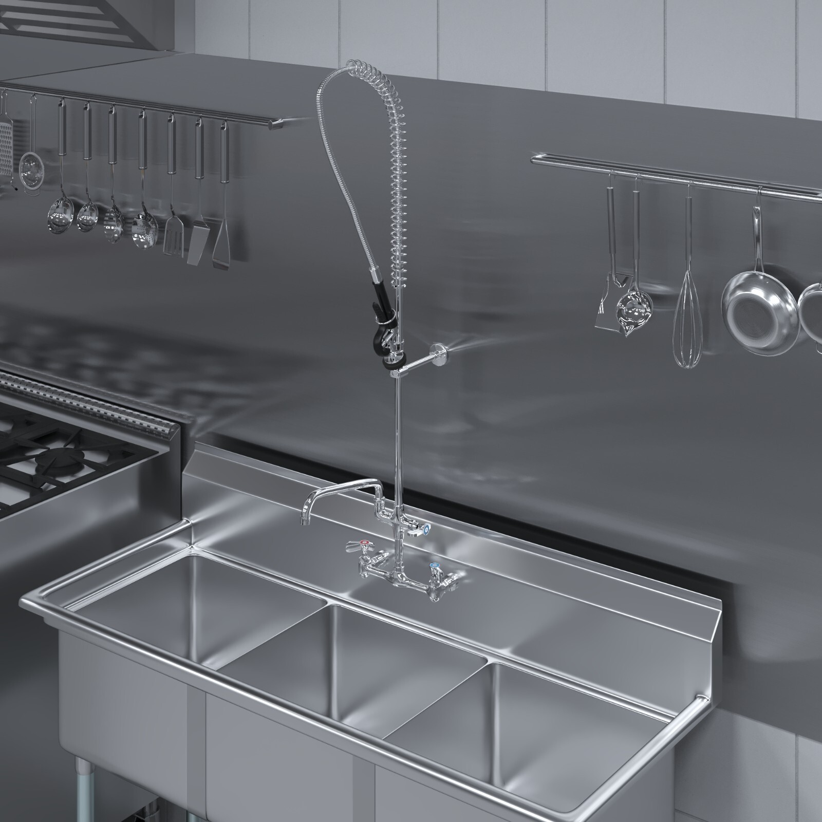 AmGood Wall-Mounted Pre-Rinse Assembly with 8 in. Centers & 12 in. Add On Faucet