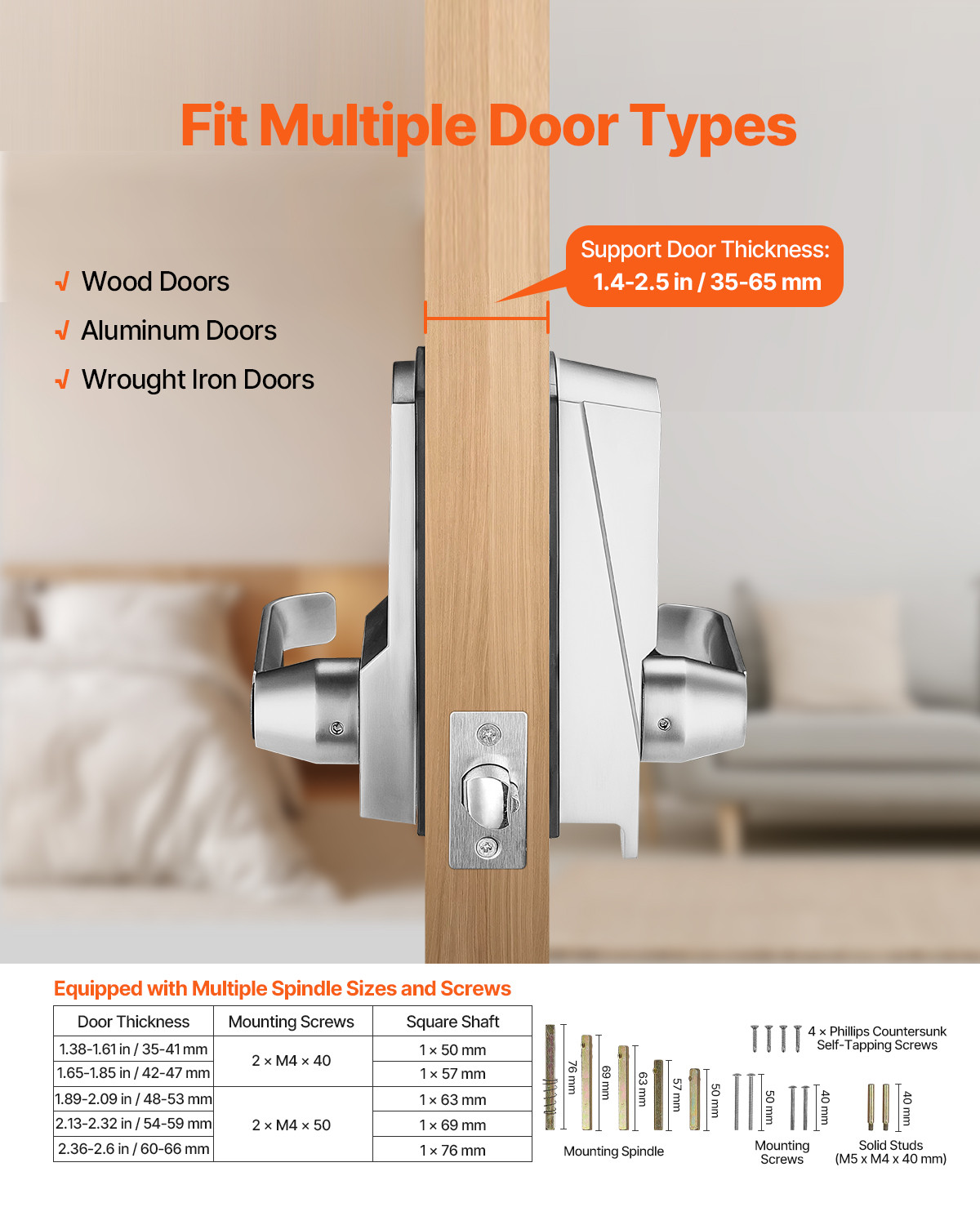 Mechanical Keyless Entry Door Lock 14 Key Mechanical Door Lock with Key for Home