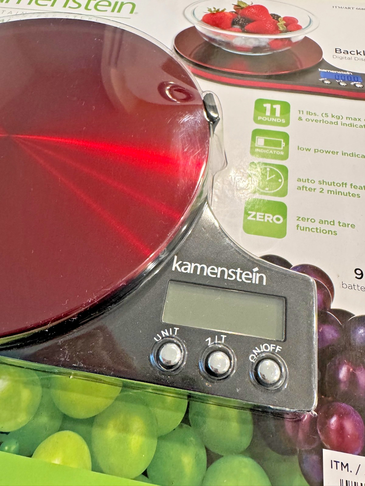 Kamenstein Stainless Steel Digital Kitchen Scale Red Metallic 11 lb Capacity New