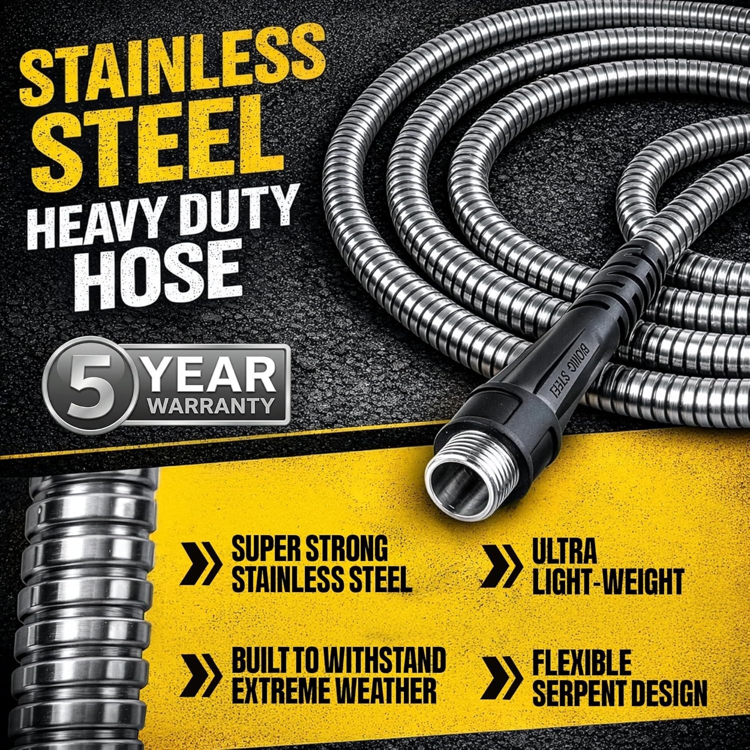 BIONIC STEEL 100 Ft Metal Garden Hose with Sprayer Nozzle, Non Kinking Designed