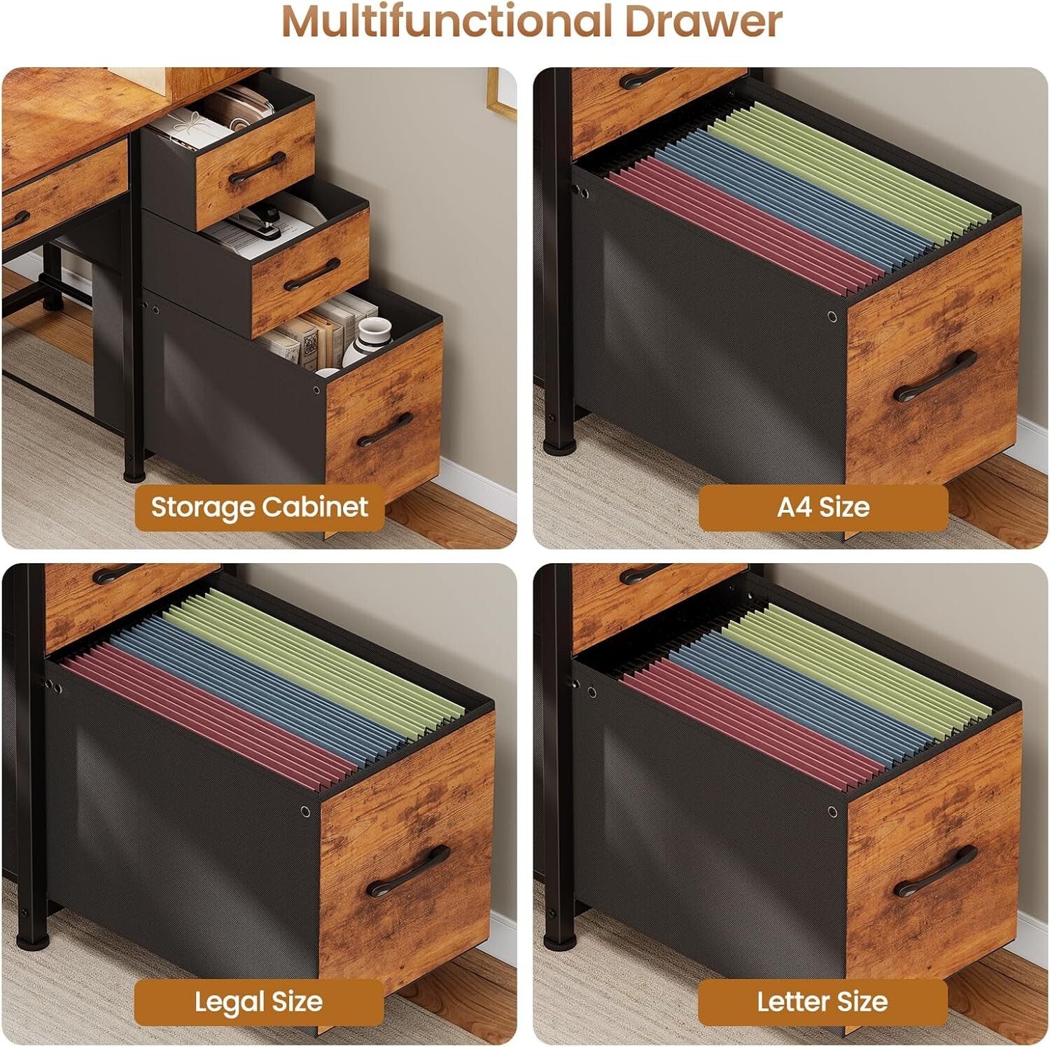 Computer Desk with 5 Drawers&Bookshelf, Reversible Home Office Desk w/LED Lights