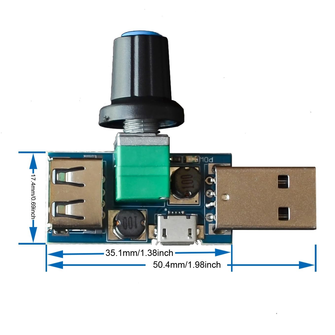 ThtRht 2 Pack USB Fan Controller Stepless Speed Regulator Air 1.98, blue