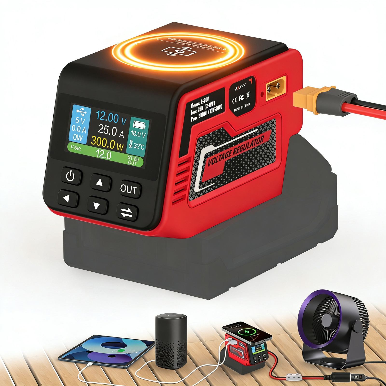 DC 2–30V Voltage Regulator Compatible with Milwaukee 18V Battery, 300W Output