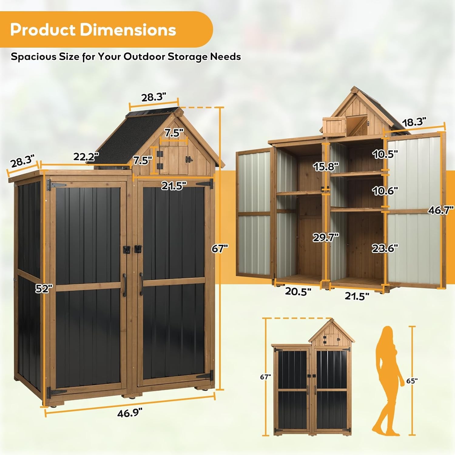 PETSCOSSET Outdoor Storage Cabinet Wood & Metal Garden Shed with Lockable Doors