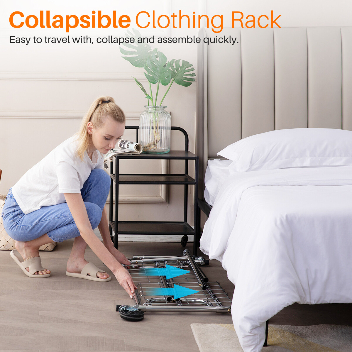 3 in 1 450lbs Collapsible Rolling Heavy Duty Clothing Garment Rack with Shelves