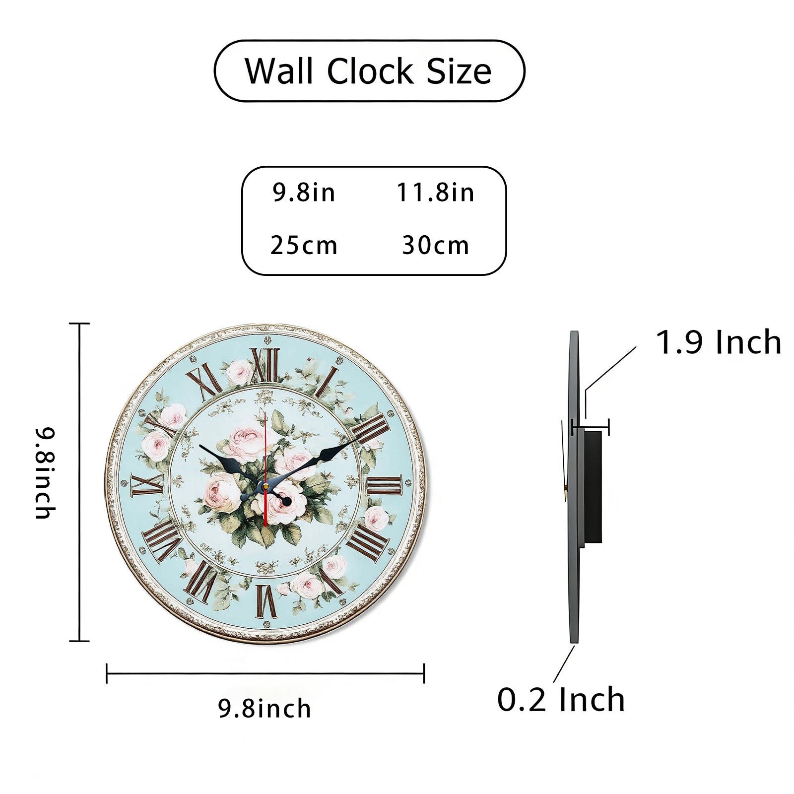 Pink Rose Pattern Wooden Silent Wall Clock No Battery Holiday Home Decors