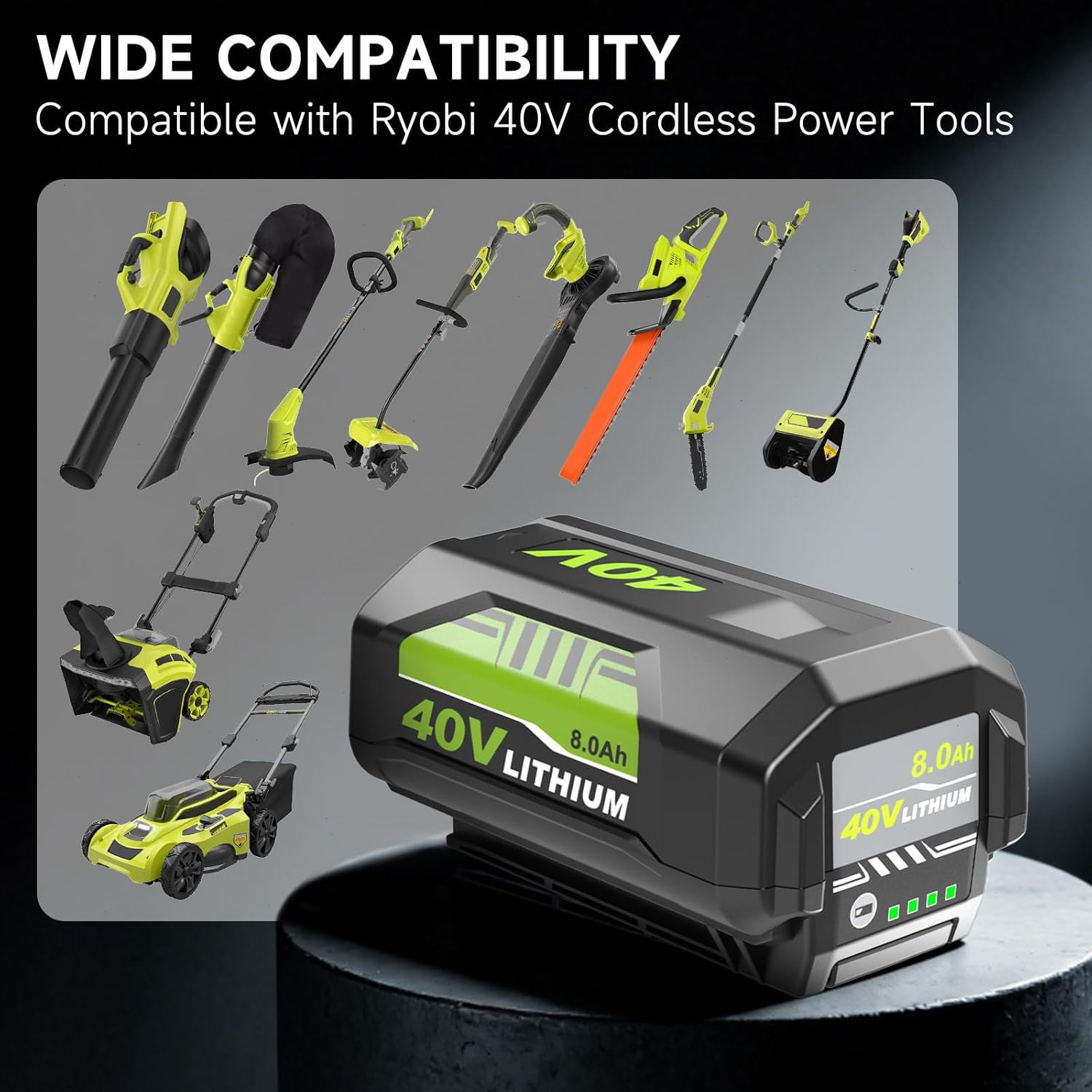 1-2PACK 8.0Ah Battery 40 Volt for Ryobi 40V Lithium-ion OP40602 Battery with LED