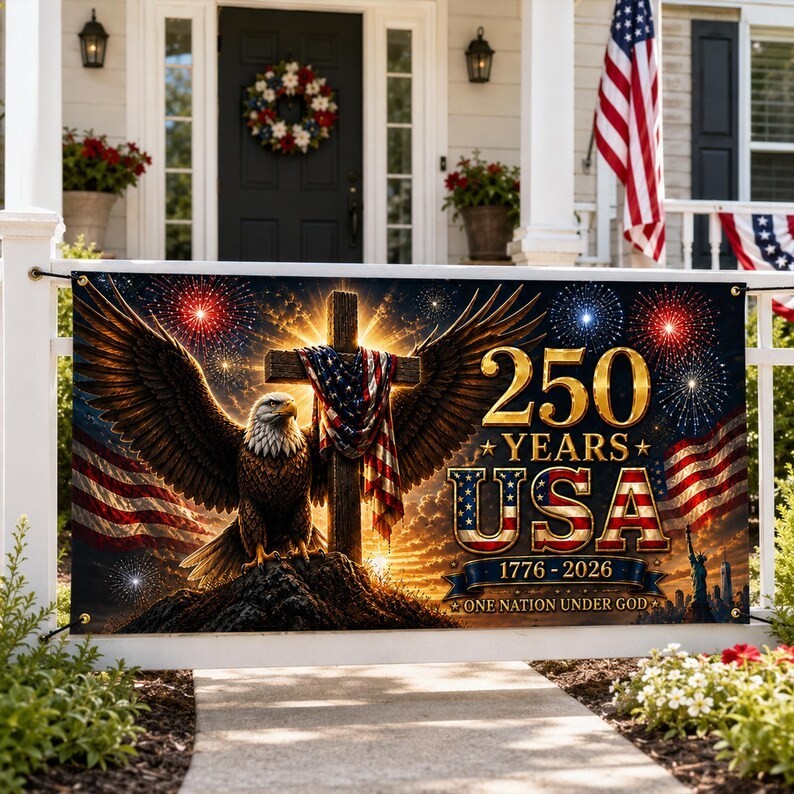 America 250 Patriotic Banner Eagle Cross USA Anniversary Decor Print