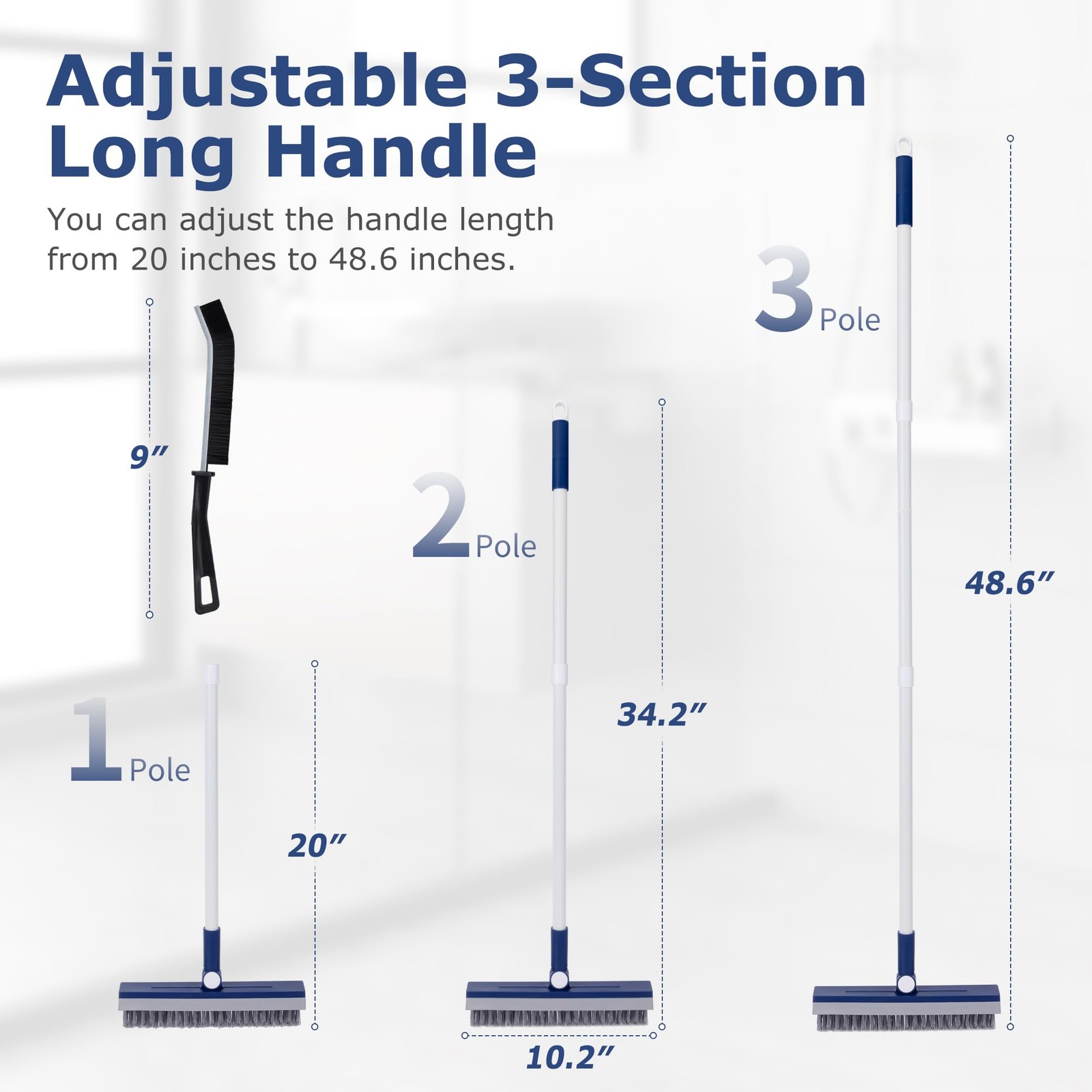 Grout Brush with Long Handle, Grout Cleaner Brush for Tile Floors