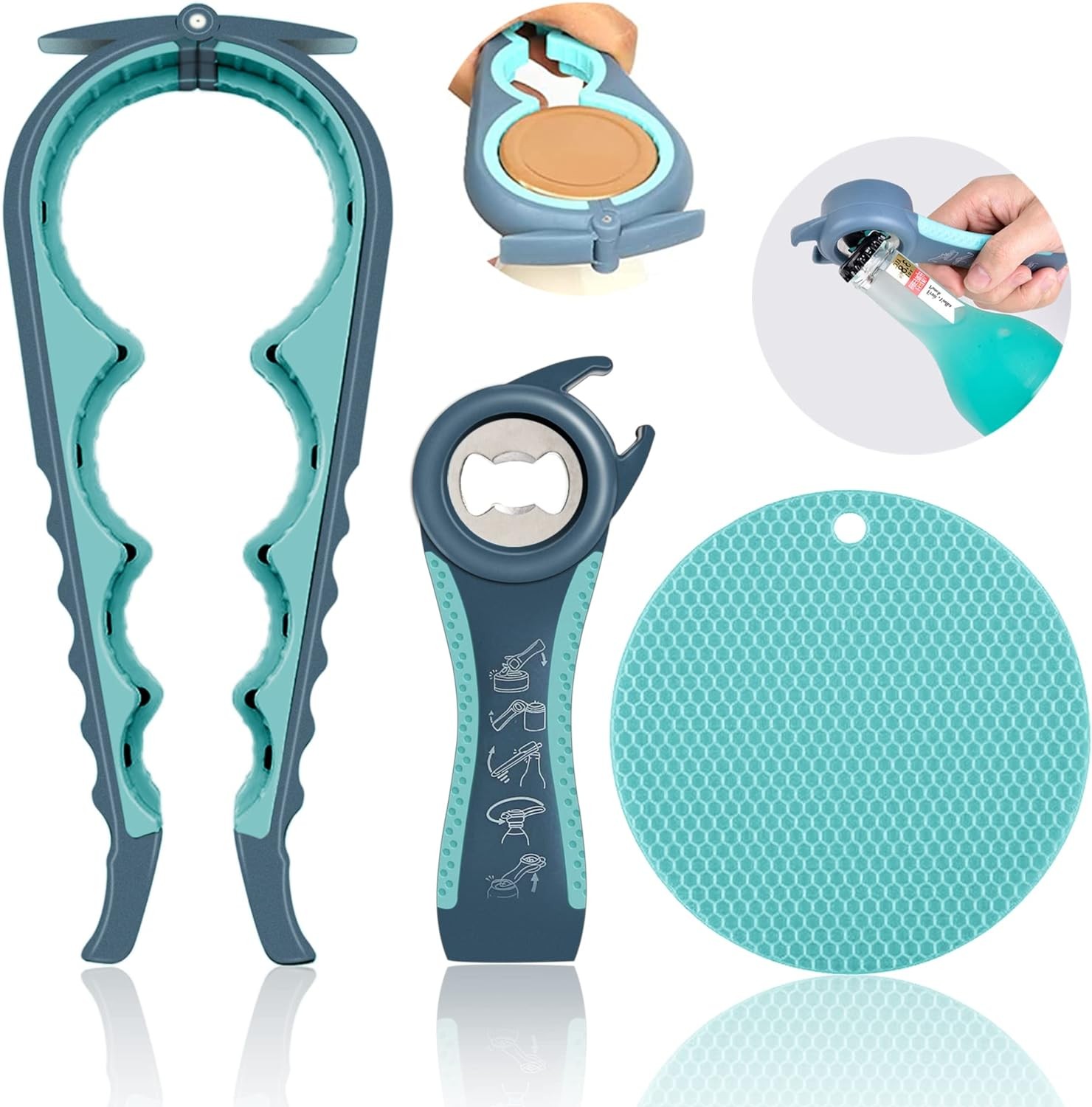 Blue 5-in-1 Jar Opener Non-slip Gripper for Weak Arthritic Hands
