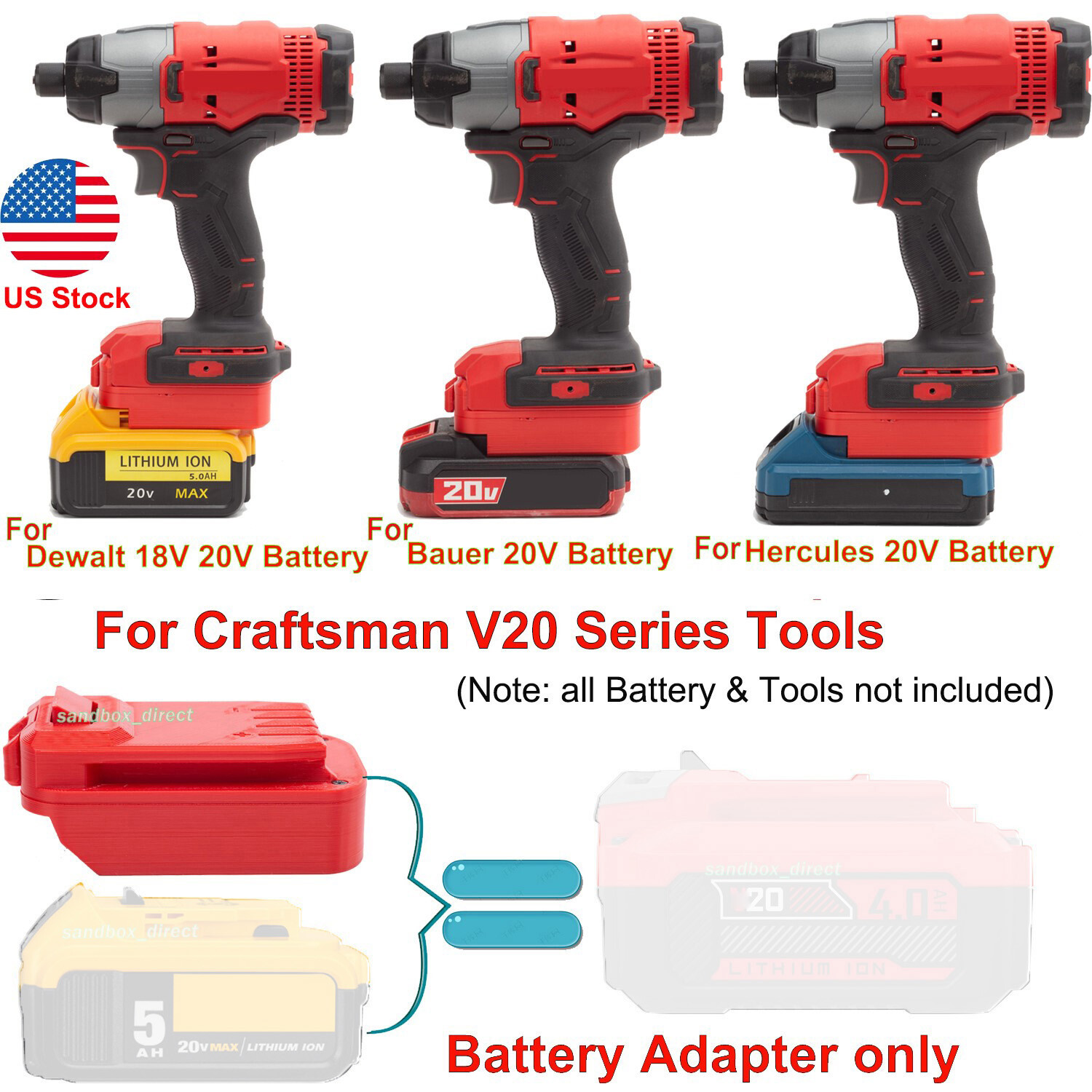 For Dewalt Bauer Hercules Li-on Battery to Craftsman V 20 Tool Adapter Converter