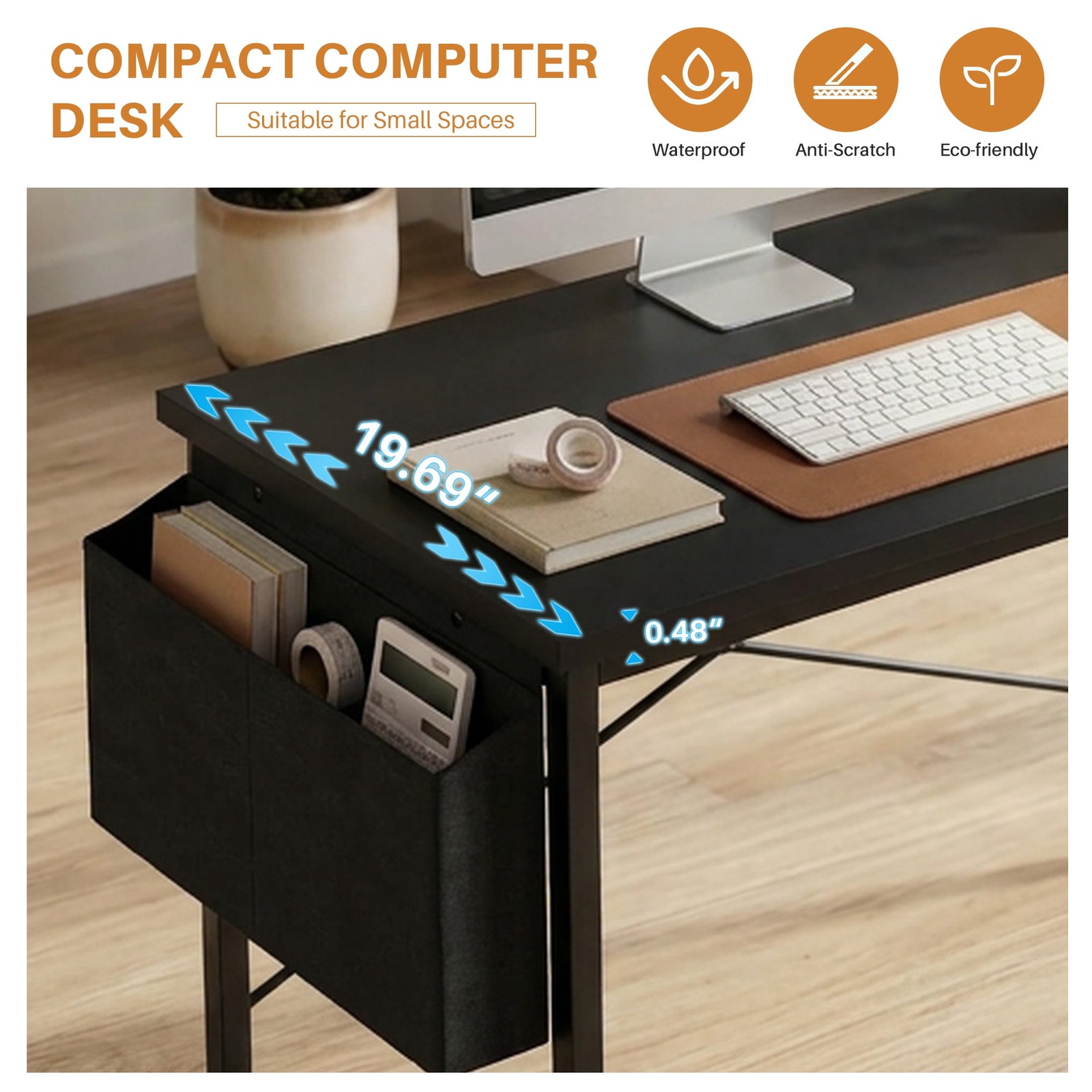 31-55 Inch Modern Computer Desk w/Storage Bag&Hook,Home Office Study Write Table