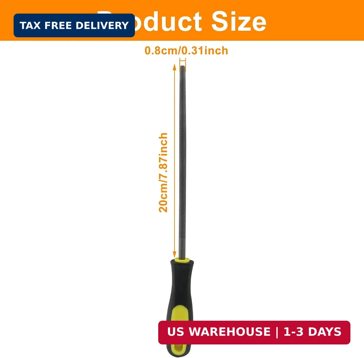 8 Inch Round File, Carbon Steel Rat Tail Metal File Tool Sharpener for Professio