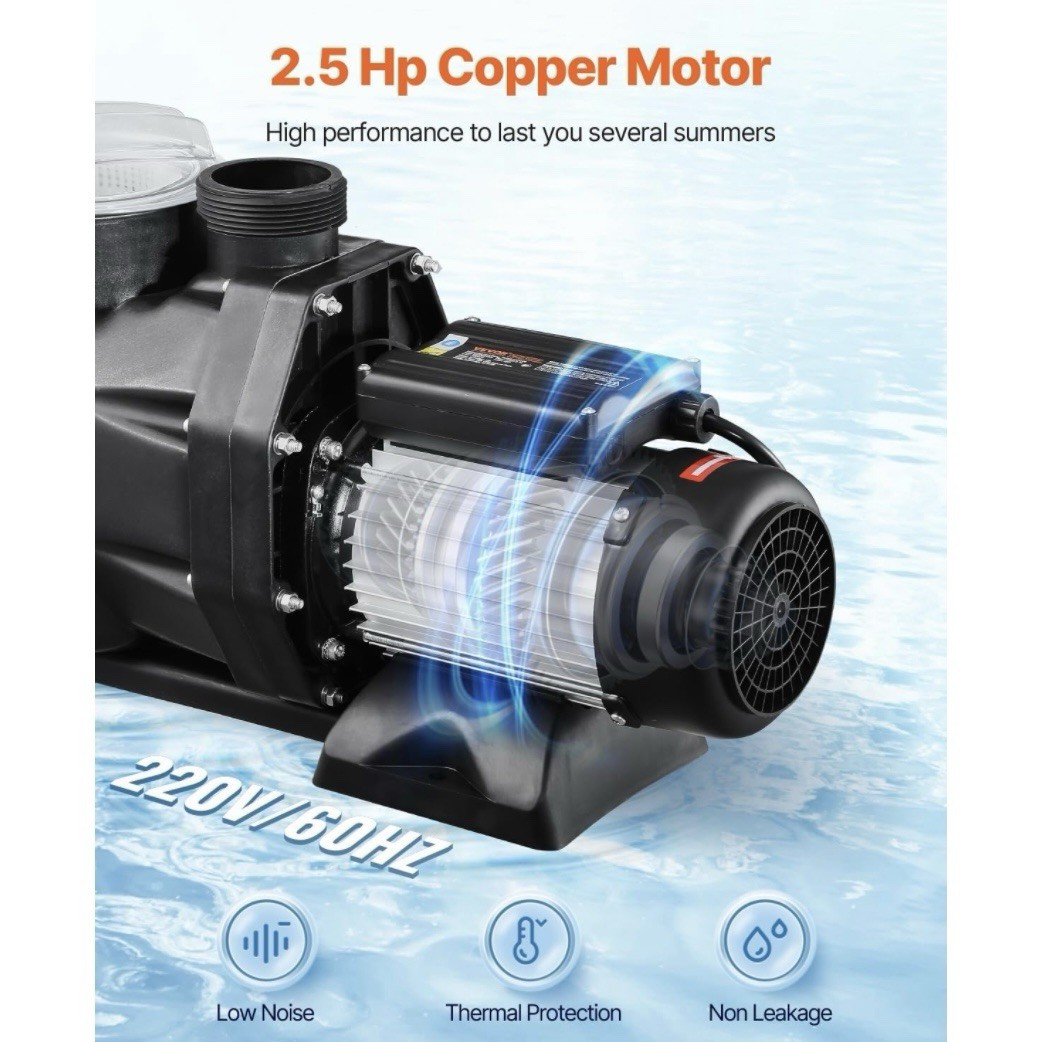 VEVOR 2.5 HP Above Ground Swimming Pool Pump Single Speed 148 GPM 3450 RPM 220V