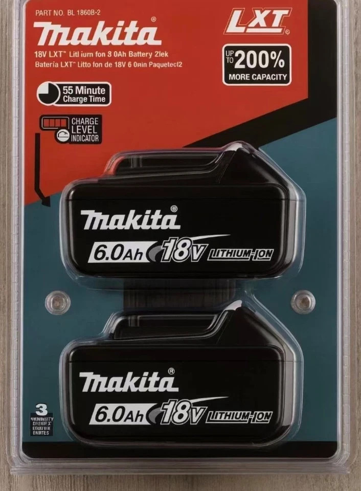 Genuine 2 Pack Makita BL1860B-2 18V LXT Lithium‑Ion 6.0Ah Battery USA-Ship