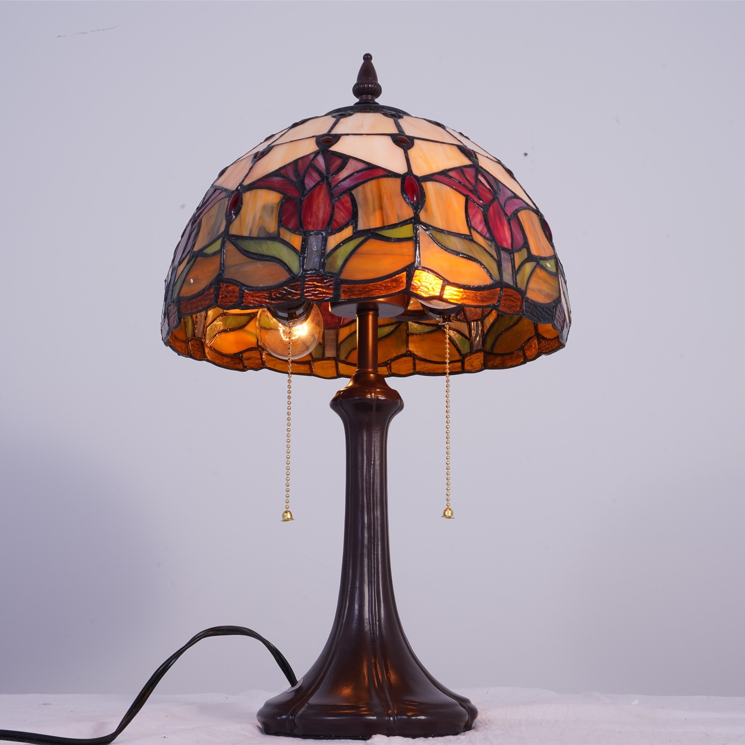 Tulip Pattern Table Lamp Tiffany 2-Lights Desk Light Home Office Study Light