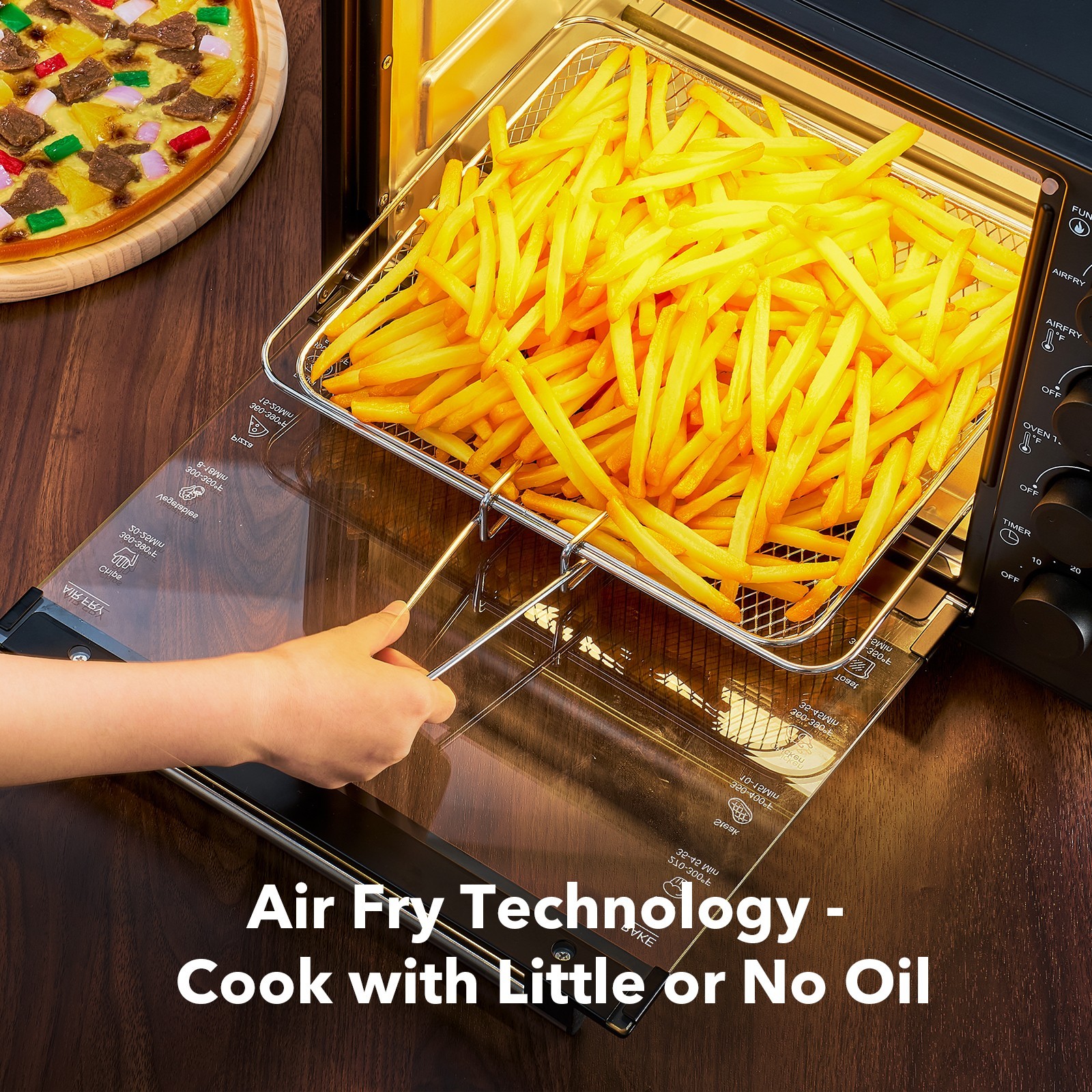 34QT Air Fryer Toaster Oven 1500W 5-in-1 Bake Broil Toast Warm Pizza Oil-Less