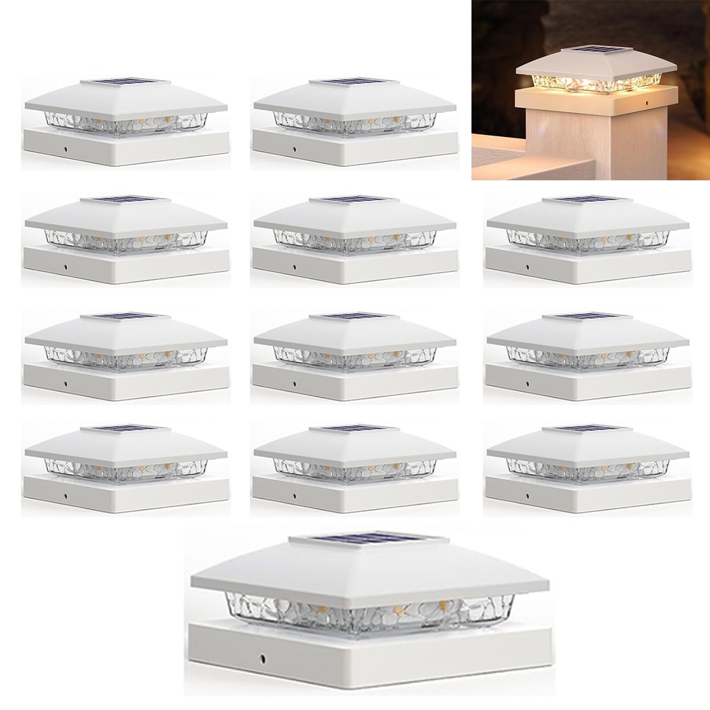 12 Pack Solar Post Cap Light For 4×4 Outdoor Waterproof LED Deck Fence Light