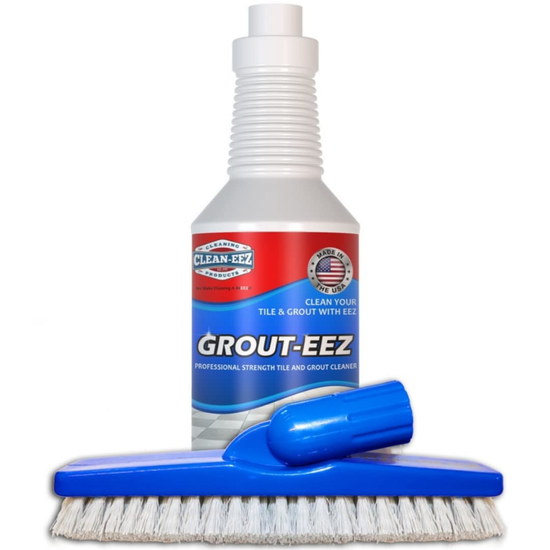 Clean-Eez Grout-Eez Tile Cleaner with Stand-Up Brush Head – 32 Oz Heavy-Duty Sta