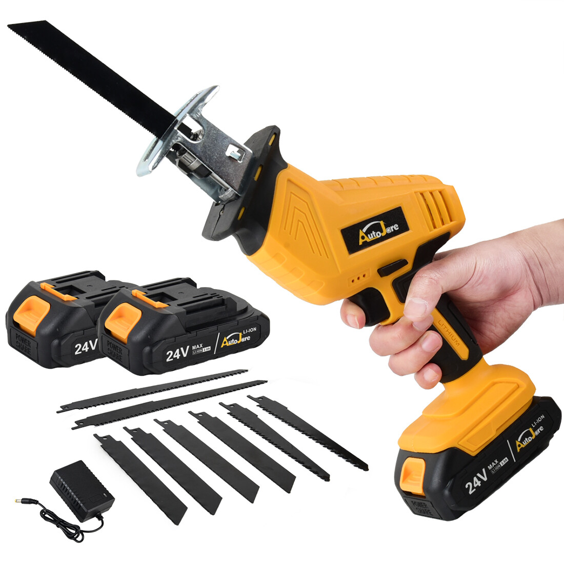 24V Cordless Reciprocating Saw Brushed with 8 Saw Blade & 2 Battery & Charger